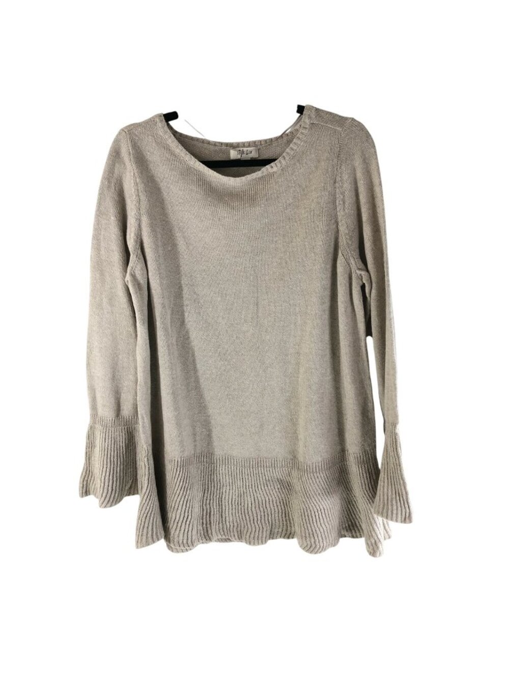 Style & Co Womens Sweater Bell Sleeve Scoop Neck Knit Beige Size 0X